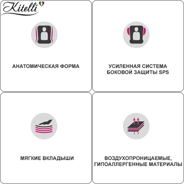 Детское автомобильное кресло Kitelli Grand, эко-кожа + ткань фото 7