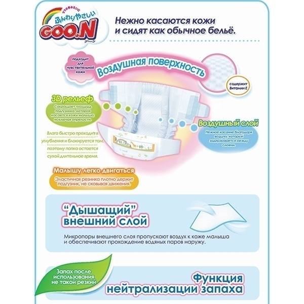Подгузники для детей Goo.N S, 4-8 кг, 84 штуки фото 4