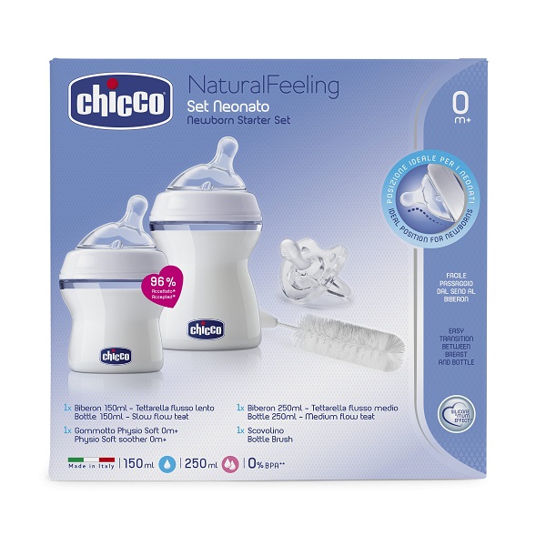 Набор бутылочек Chicco Natural Feeling (1x150 мл,1x250 мл, пустышка, ёршик) арт. 310206013 фото 1