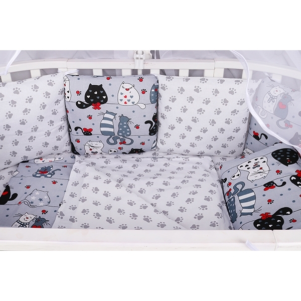 Комплект постели WB Premium в кроватку AmaroBaby Котики, 15 предметов, бязь фото 6