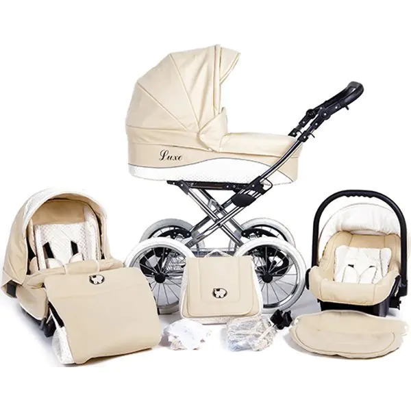 Детская коляска Nastella Luxe Eco 3 в 1, эко-кожа, шасси White фото 3