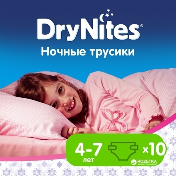 Ночные трусики для девочек Huggies Dry Nites, 4-7 лет, 10 штук фото 1