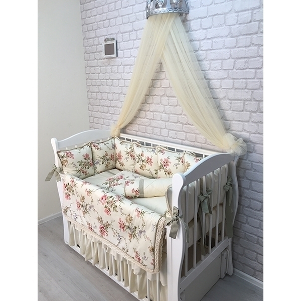 Комплект постели для прямоугольной кроватки Marele Цветы 460004-12, 19 предметов фото 2