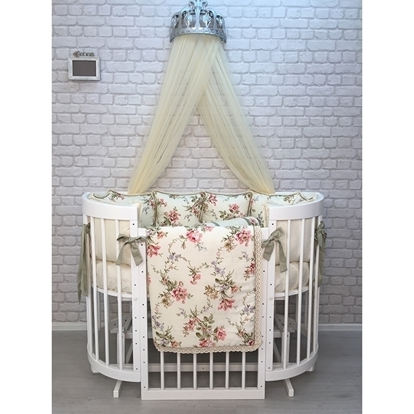 Комплект постели для круглой и овальной кроватки Marele Цветы 460004-10, 18 предметов Комплект постели для круглой и овальной кроватки Marele Цветы 460004-10, 18 предметов - Фото