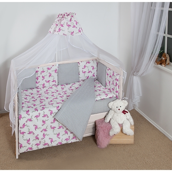 Комплект постели WB Premium в кроватку AmaroBaby Фламинго, 18 предметов, поплин фото 1