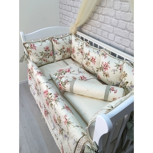 Комплект постели для прямоугольной кроватки Marele Цветы 460004-12, 19 предметов фото 4