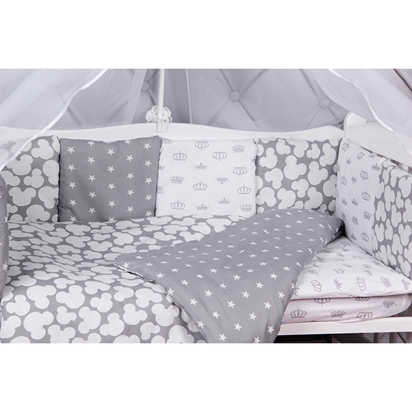 Комплект постели в кроватку AmaroBaby Silver, 15 предметов - Фото