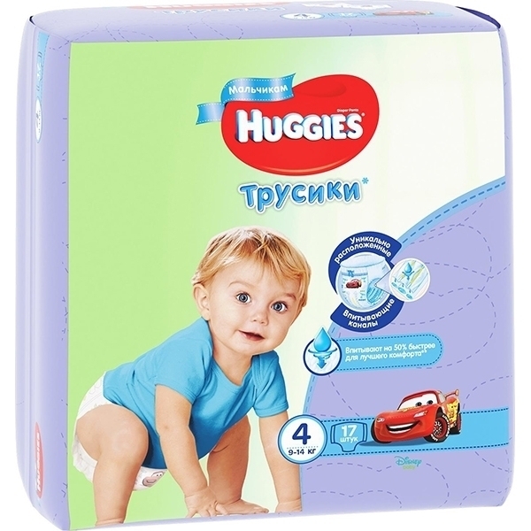Трусики-подгузники для мальчиков Huggies 4, 9-14 кг, 17 штук фото 1