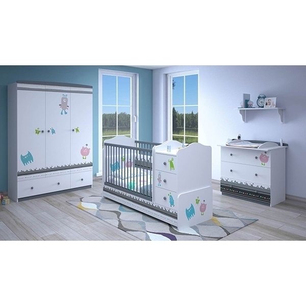 Детская кроватка-трансформер Polini Basic Монстрики с комодом фото 4