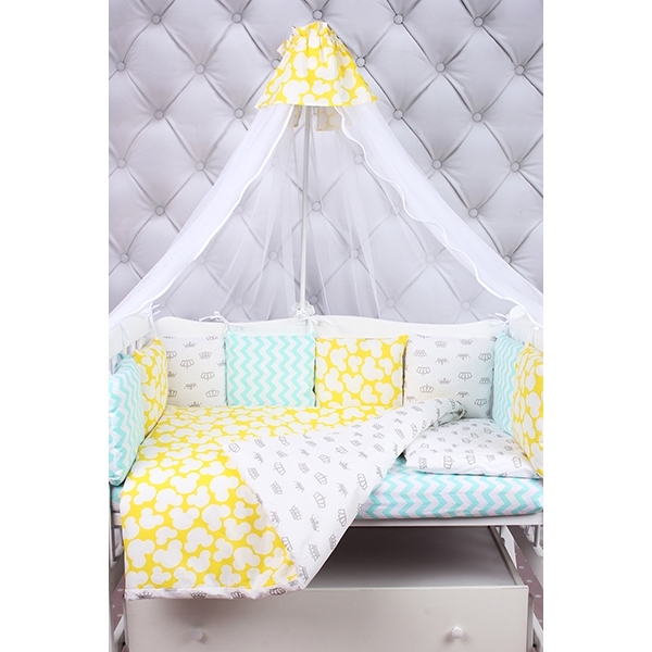 Комплект Premium в кроватку AmaroBaby Happy Baby, 19 предметов (7+12 бортиков), бязь фото 1