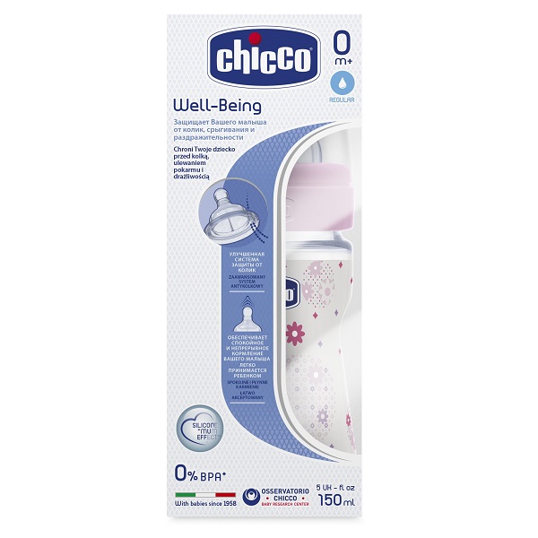 Бутылочка Chicco Well-Being Boy / Girl Чико Велл-Биинг Бой / Герл 150 мл, 0 мес.+, сил. соска, РР фото 2