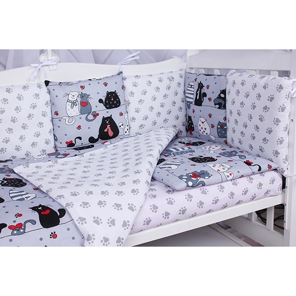 Комплект постели WB Premium в кроватку AmaroBaby Котики, 15 предметов, бязь фото 4