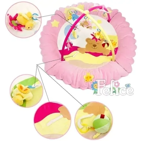 Детский коврик Felice F Сонный Мишка с игровыми дугами и игрушками, муз. мишка, 140 х 140 х 50 см, арт. 07FS фото 2