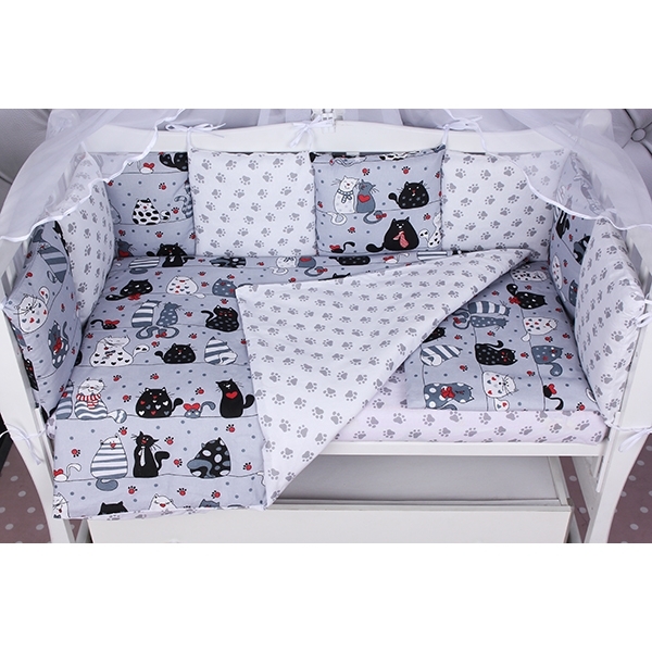 Комплект постели WB Premium в кроватку AmaroBaby Котики, 15 предметов, бязь фото 3