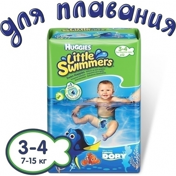 Детские подгузники для плавания Huggies 3-4, 7-15 кг, 12 штук фото 1