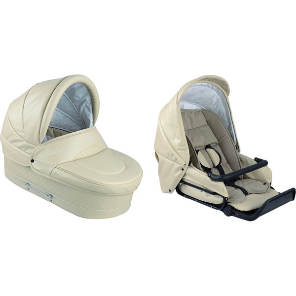 Детская коляска Jedo Classic Bartatina Elegance Alu Plus EX 2 в 1, эко-кожа, амортизация на ремнях, бежевое шасси - Фото