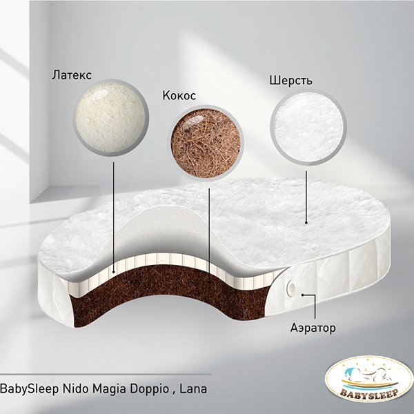 Овальный матрас BabySleep Nido Magia Doppio Lana 125*75 - Фото