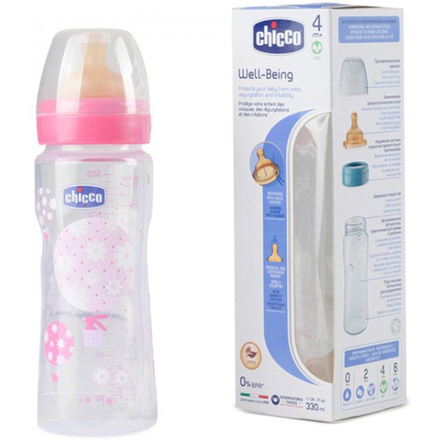 Бутылочка Chicco Well-Being Boy / Girl Чико Велл-Биинг Бой / Герл 330 мл, 4 мес.+, лат. соска, РР - Фото