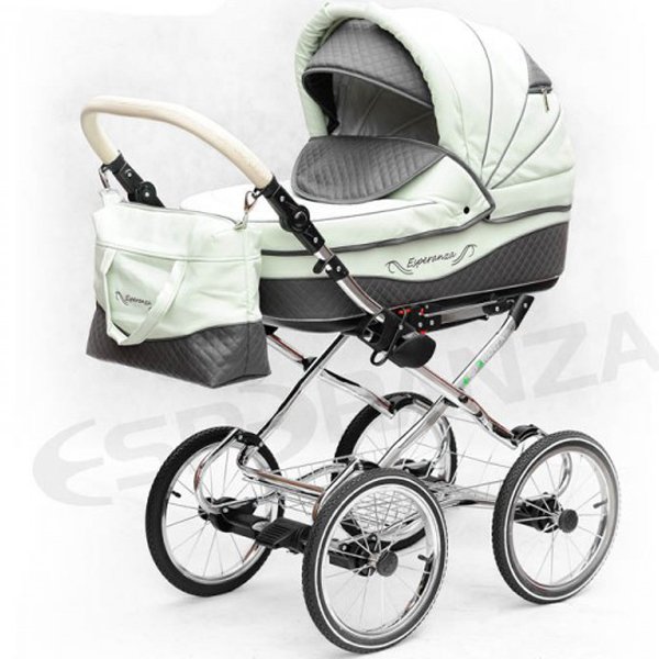 Детская коляска Esperanza Classic Leatherette 3 в 1 кожа Цвет рамы - Белая поворотная рама - Фото