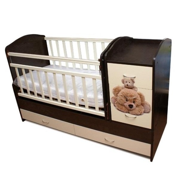 Детская кровать-трансформер Папа Карло Мишки (поперечный маятник) - Фото