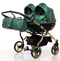 Детская коляска Junama Fluo Duo Line 2 в 1, эко-кожа (JDFL-02 кожа зеленый/короб черный/рама золото
						
					) — Фото