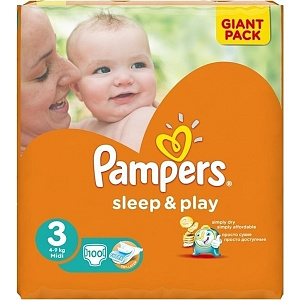 Детские подгузники Pampers Sleep & Play 3 Midi, 4-9 кг, 100 штук