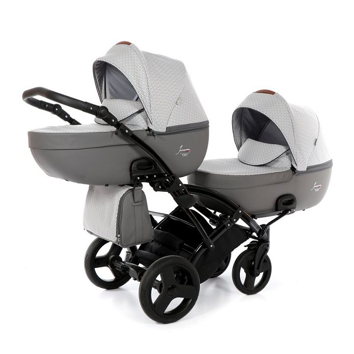 Детская коляска для двойни Junama Madena Duo Slim 2 в 1, ткань+экокожа — как выглядит в жизни