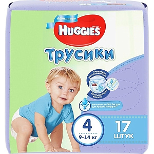 Трусики-подгузники для мальчиков Huggies 4, 9-14 кг, 17 штук