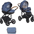 Детская коляска Tutis Mimi Style 2 в 1, ткань+эко-кожа (334 Деним + синий букле + кожа коричневая
						
					) — Фото