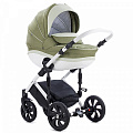 Детская коляска Tutis Mimi Style 3 в 1 на белой раме (383 Оливковый + Св.олива кожа Белая рама
						
					) — Фото