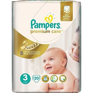 Детские подгузники Pampers Premium Care 3 Midi, 5-9 кг, 20 штук