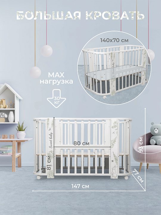 Детская кроватка-трансформер Sweet Baby Arte 5 в 1 — как выглядит в жизни