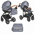 Детская коляска Tutis Mimi Style 2 в 1, ткань+эко-кожа (331/B Серый лен+белый горох+кожа черная рама
						
					) — Фото
