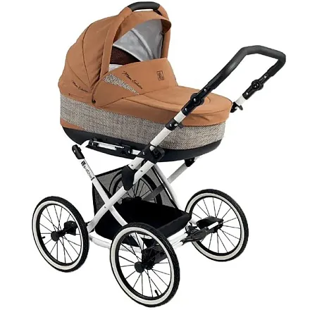Детская коляска Jedo Memo Bartatina Elegance Alu Plus EX 2 в 1, экокожа, амортизация на ремнях, белое шасси