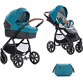 Детская коляска Noordi Fjordi Sport Leather Melange 2 в 1, ткань+эко-кожа (Teal 847
						
					) — Фото