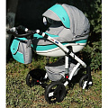 Детская коляска BeBe-Mobile Movo R 2 в 1, ткань+эко-кожа (336S Светло-серый - Зеленый Бит. кожа
						
					) — Фото