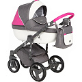 Детская коляска BeBe-Mobile Ravenna Sport 2 в 1, ткань+эко-кожа (V102 Серый - Белая кожа - Розовая кожаная отделка
						
					) — Фото