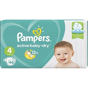 Детские подгузники Pampers Active Baby-Dry 4, 9-14 кг, 46 штук