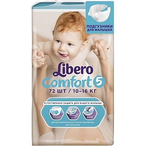 Детские подгузники Libero Comfort 5 Maxi plus, 10-16 кг, 72 штуки
