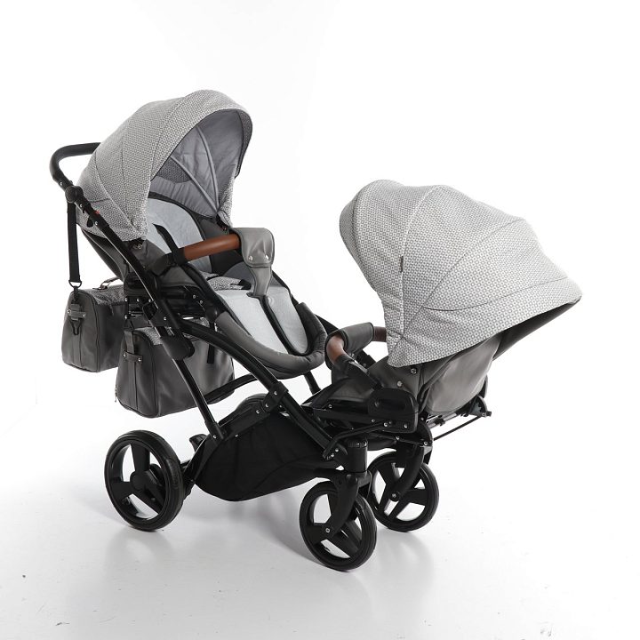 Детская коляска для двойни Junama Madena Duo Slim 2 в 1, ткань+экокожа — как выглядит в жизни