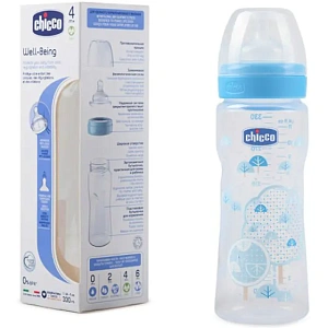 Бутылочка Chicco Well-Being Boy / Girl Чико Велл-Биинг Бой / Герл 330 мл, 4 мес.+, сил. соска, РР