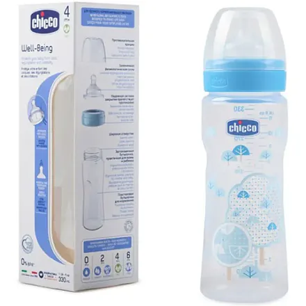 Бутылочка Chicco Well-Being Boy / Girl Чико Велл-Биинг Бой / Герл 330 мл, 4 мес.+, сил. соска, РР