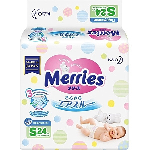 Детские подгузники Merries S, 4-8 кг, 24 штуки