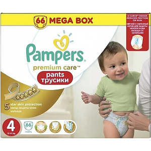 Подгузники-трусики Pampers Premium Care Pants 4, 9-14 кг, 66 штук