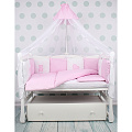 Комплект Premium в кроватку AmaroBaby Кроха, 18 предметов (6+12 бортиков), бязь (Розовый
						
					) — Фото