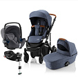 Детская коляска Plus Britax Roemer III Smile BS3 i-Sense с базой Flex Base i-Sense 3 в 1 (Indigo Blue
						
					) — Фото