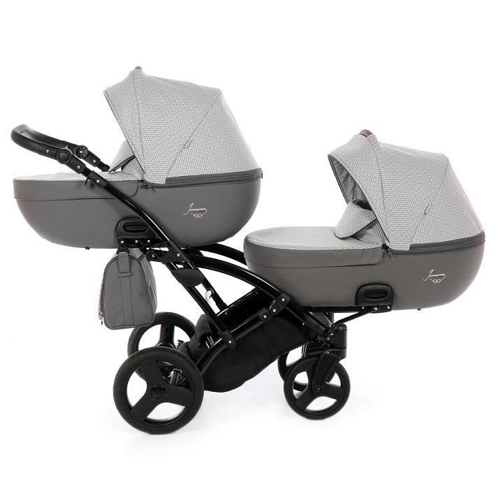 Детская коляска для двойни Junama Madena Duo Slim 2 в 1, ткань+экокожа — как выглядит в жизни