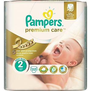 Детские подгузники Pampers Premium Care 2 Mini, 3-6 кг, 22 штуки