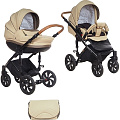 Детская коляска Tutis Mimi Style 2 в 1, ткань+эко-кожа (343 Светло-бежевый + кожа шоколад
						
					) — Фото