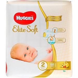Подгузники для новорожденных Huggies Elite Soft 2, 3-6 кг, 88 штук